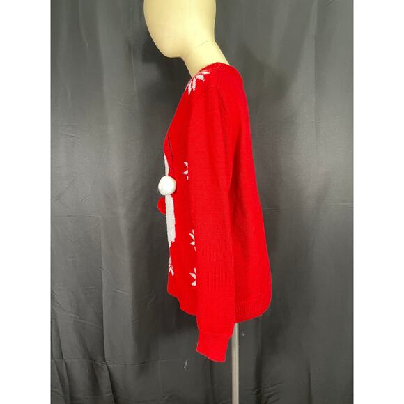 Merry Christmas Poof New York Red Ugly Christmas Sweater, Santa & Snowflakes - Picture 5 of 6